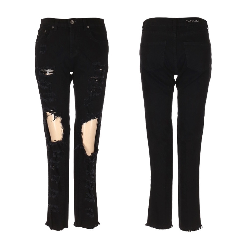 Carmar Mia Busted Knee Boho Black Slim Ankle Jeans Size 27